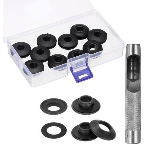 Kit d'outils pour œillets 14 pièces, Pince à œillets 12 mm, Noir (1/5)
