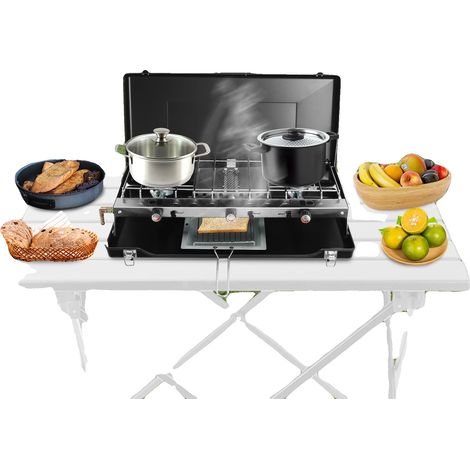 Cocina portátil de 3 quemadores, color negro. (1/2)