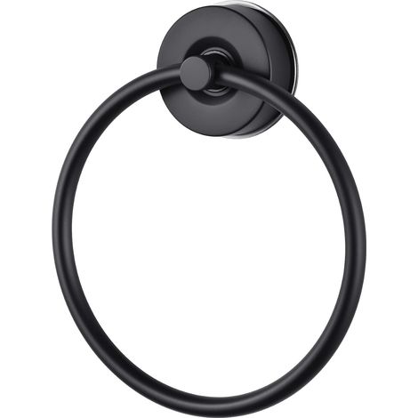 Anneau porte-serviettes mural - 1 pièce - Acier finition noire - Fixation par ventouse sans perçage - Pour salle de bain et cuisine - Noir (1/5)