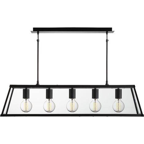 Lampadario Contemporaneo Viaggiatore Acciaio Nero Vetro 5 Luci E27 (1/5)