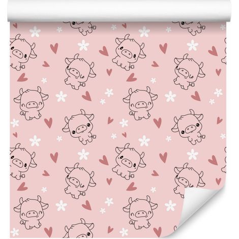 Papier peint Vaches Corail et Blanc pour Salon et Chambre 50x1000 cm (1/5)