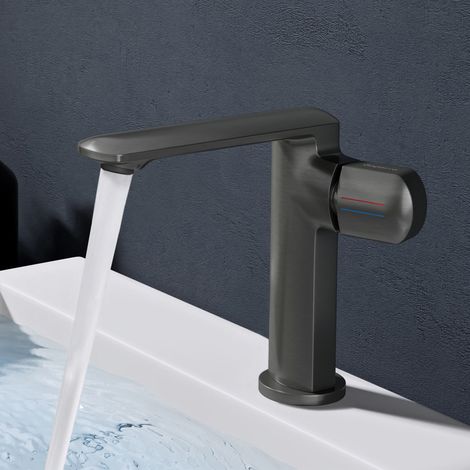 doporro Wasserhahn Bad, Waschtischarmatur mit Auslaufhöhe 156 mm, Vollkupfer Gehäuse & Keramikkartusche, Mischbatterie für Waschbecken Armaturen, Modernes Armatur Badezimmer Design Grau 1180
