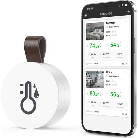 Bluetooth-Innenthermometer und Hygrometer, Temperatur- und Luftfeuchtigkeitsmonitor mit App, Datenspeicherung, vernetztes Thermometer, Mini-Innenthermometer für Zuhause und Büro