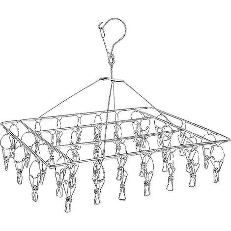 Séchoir à chaussettes en acier inoxydable avec 36 pinces à linge, petit séchoir rectangulaire coupe-vent pour chaussettes (1/5)