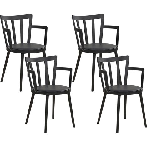 Conjunto de 4 sillas de comedor sala de estar minimalista moderno asiento de piel sintética acolchado negro con reposabrazos Morill