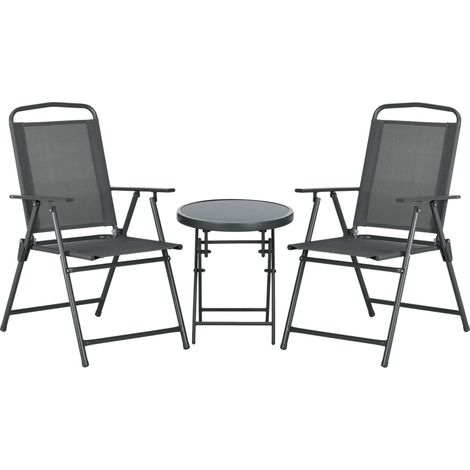 Ensemble de jardin 3 pièces métal résistant aux intempéries, table avec plateau en verre et chaises
