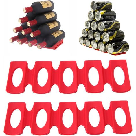 Support Bouteille - Support Silicone pour Bouteilles et Canettes - Compatible Réfrigérateur Four Micro-ondes - 30,6 x 9,5 cm - 15 Bouteilles - Rouge (1/5)