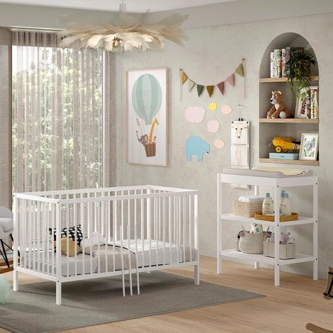 Pack - Lit Bébé & Table à Langer "Dino" 70x140cm Blanc
