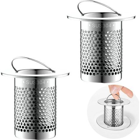 2 Pièces Attrape Cheveux Douche, avec Poignée,Acier Inoxydable Filtre Lavaboe,5,5 × 5cm Filtre Baignoire, passoires pour évier, lavabo, Cuisine et Salle de Bain (1/5)