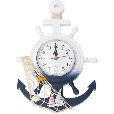 Nautique Ancre Horloge Murale Tenture Murale Ornement en Bois Bateau Bateau Volant Décor Mural Voilier Affichage à La Maison Plage Maison Décor Voilier Style (1/4)