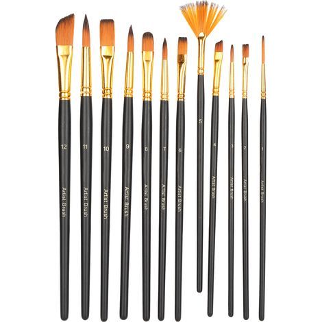 12 Pièces Pinceaux Artistiques Nylon Formes Variées pour Aquarelle Huile Acrylique (1/5)