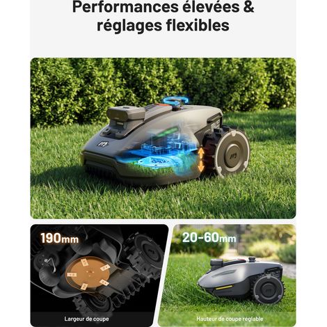 MAMMOTION YUKA Mini 2 800 Robot Tondeuse sans Fil Périmétrique, jusqu'à 800m², AI Traitement d’Image à Trois Caméras, Auto Cartographie Multi-Zones, DropMow — vue 4