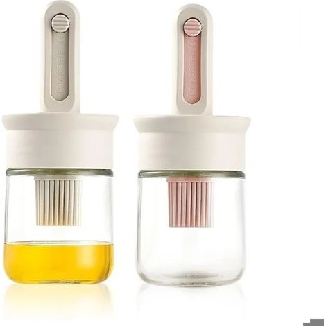 Lot de 2 distributeurs d'huile en verre avec brosse, flacon distributeur d'huile d'olive avec brosse télescopique en silicone pour (1/5)
