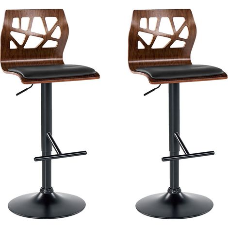 Set of 2 Bar Chairs PETERSBURG Faux Leather Swivel Black