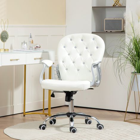 Chaise de bureau ergonomique avec accoudoirs et dossier rembourré. blanche.