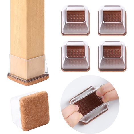 Protection Pied de Chaise 36-56mm, Couvre-Pieds de Chaise, 2Pouces Carré-transparente Tasses de Meubles Capuchons de Jambe de Chaise, Chaise Protecteurs de Pieds de Chaise en Mouvement Lisse