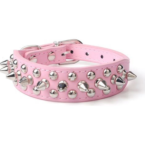 Style Punk à Pointes Collier de Chien pour Animaux de Compagnie Balle Ronde Clou Rivet Collier clouté Sangle de Cou Petit Chien Collier en Cuir PU Produits pour Animaux de Compagnie, Rose, XS