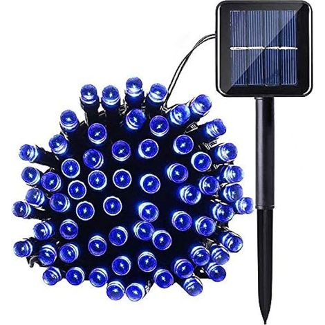 7M 50LED Guirlandes Lumineuses Solaires Exterieure Étanche 8 Modes Bleu Lumière Guirlande pour Jardin Terrasse Balcon Fenêtre Clôture Arbre Noël Mariage Fairy Lights Lumineuse Décoration