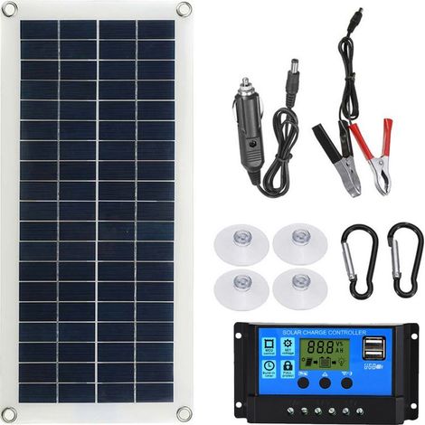 Kit de panneau solaire flexible portable 300 W, interrupteur 12 V, interface de charge USB, panneau solaire avec contrôleur, cellules solaires étanches pour téléphone, camping-car, voiture, 60 A (1/5)