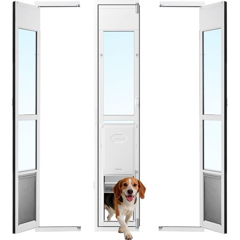 Chatière pour Porte Coulissante en Verre, Porte pour Chien et Chat, Ouverture Pivotante à 180°, Hauteur Réglable de 1927 à 2049mm, Cadre en Alliage d'Aluminium, Rabat et Verrouillage, Taille L (1/5)