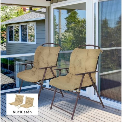 Lot de 2 coussins de chaise 98 x 50 x 8 cm avec liens, housse polyester, kaki (1/5)