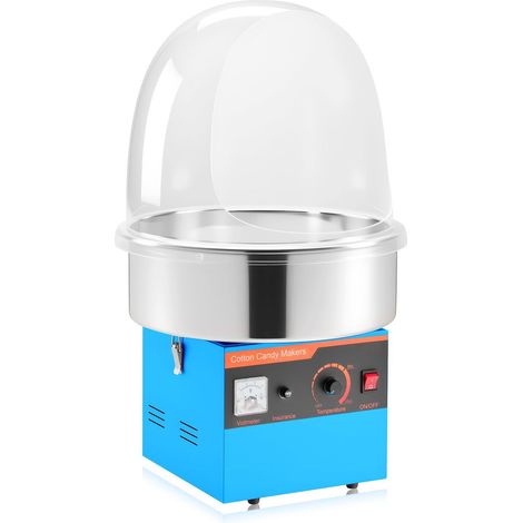 Machine à barbe à papa électrique 1000W, bol en inox et couvercle, cuillère à sucre incluse, idéale pour fêtes, anniversaires et événements familiaux, couleur bleue. (1/5)