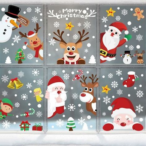 Autocollant Fenêtre Noël - 248 Pièces Décorations Festives Flocons de Neige Père Noël Renne Sapin - Pour Vitres Portes Miroirs Réfrigérateur Intérieur - Lot de 9 Feuilles (1/5)