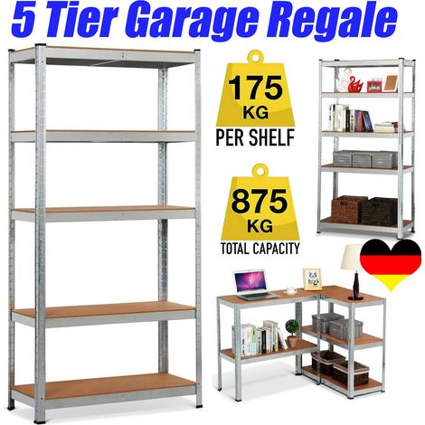 Rayonnage enfichable, rayonnage de rangement, 170x75x30cm, rayonnage charges lourdes, rayonnage, rayonnage de garage, rayonnage de cave, rayonnage d'atelier, établi, galvanisé, capacité de charge 875k