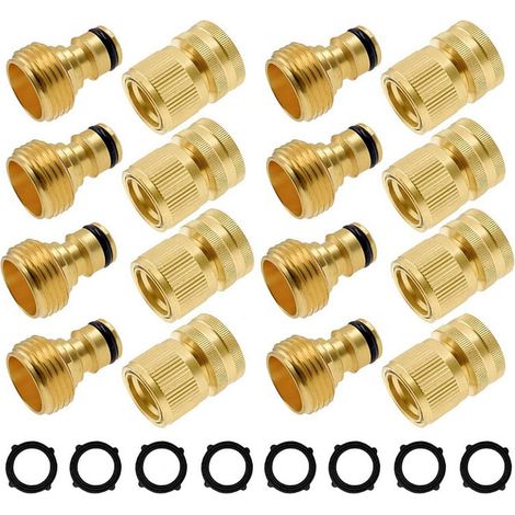Raccord Rapide Pour Tuyau D Arrosage - Laiton Massif - Filetage GHT 3/4 Pouces - Pour Arrosage Jardin Et Irrigation - Kit De 8 + 8 + 8 (1/5)