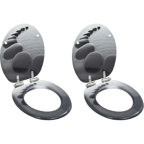 WC Toilet Seats 2 pcs with Soft Close Lids MDF Stones Design vidaXL