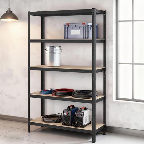 Étagère de stockage, 60 x 120 x 200 cm, étagère de rangement, avec structure en acier, supportant jusqu'à 750 kg, 5 étagères ajustables, noir