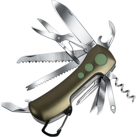 15-in-1 Multifunktionswerkzeug: Schweizer Taschenmesser, Schere, Schraubendreher, Korkenzieher, Säge, für Outdoor-Aktivitäten, Camping und Notfälle, grün (1/5)