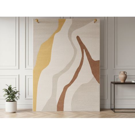 BOBOCHIC - Tapis poils ras ULYS motif abstrait 160x230 Beige (1/5)