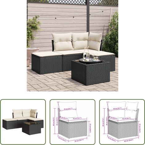 vidaXL Rattanmöbel - 5-tlg. Garten-Sofagarnitur mit Kissen Schwarz Poly Rattan (1/5)