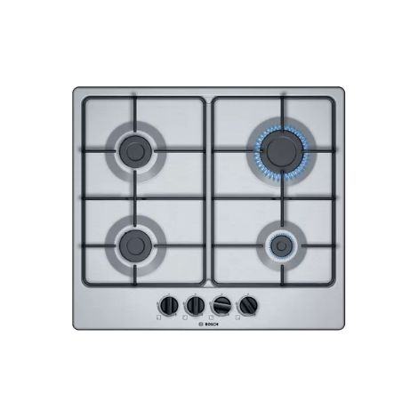 Bosch Serie 4 PGP6B5B86. Colore del prodotto: Acciaio inox, Posizionamento dell'apparecchio: Da incasso, Dimensione della larghezza del piano cottura: 60 cm. Bruciatore piccolo: 1000 W, Bruciatore ... (1/6)