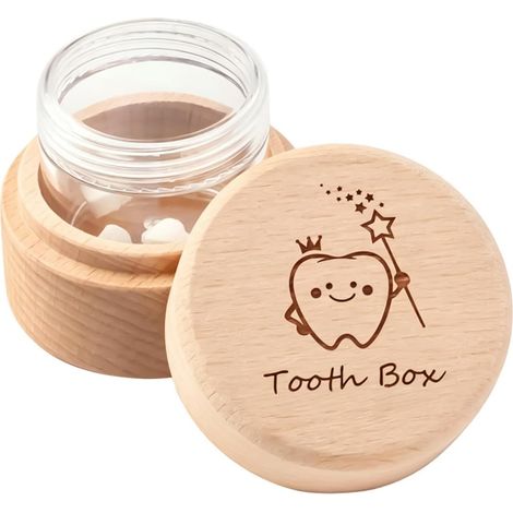 Boîte à dents en bois - Boîte de rangement pour dents de lait Boîtes de rangement pour dents de bébé Convient aux garçons et aux filles à l'école, en classe, pour les anniversaires, dans la chambre (1/5)