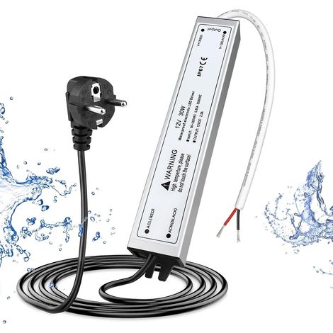 12V 2.5A 30W IP67 Power Supply, 220V 12V Waterproof Transformer with Plug, AC 220V to DC 12V Converter, Transformer for Strips, Lamps and Projectors (1/5)