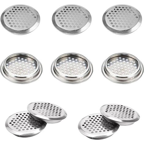 Grille de ventilation ronde, bouche d'extraction d'air, petite grille d'aération 35 mm, lot de 10 pièces en acier inoxydable, grille anti-insectes pour armoire de cuisine et placard, évacuation d'air (1/5)