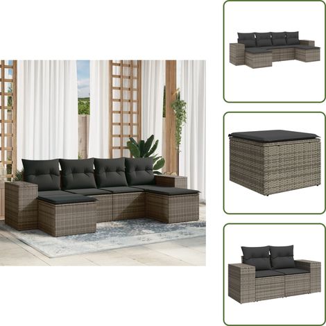 The Living Store 6-tlg. Garten-Sofagarnitur mit Kissen Grau Poly Rattan - Gartensessel (1/5)