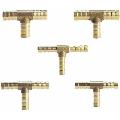 (12mm)5 Pieces Brass 3 Way Tee Way Fuel Hose Fitting for Compressed Air Gas Hose (1/4)