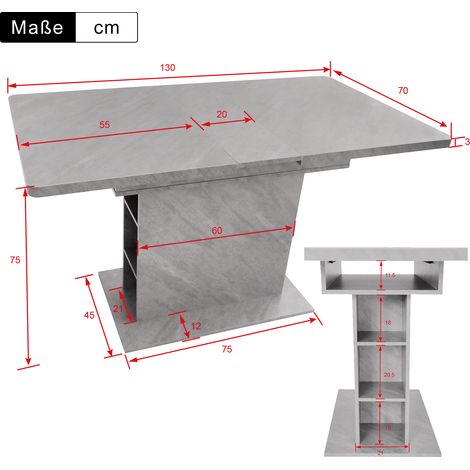 Table extensible avec rangement, table à manger rectangulaire moderne en fer, style industriel, table multifonctionnelle gain de place, finition effet béton, pour salon et cuisine (1/5)