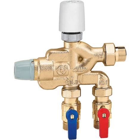 Kompaktes Gerät zur Temperaturregelung und thermischen Desinfektion, mit elektrothermischer Steuerung. Caleffi 600502  3/4"M