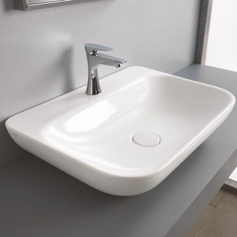Lavabo d'Appoggio o Sospeso DIVA 18 - 65x46xH18 cm - Senza Foro Troppopieno (1/4)