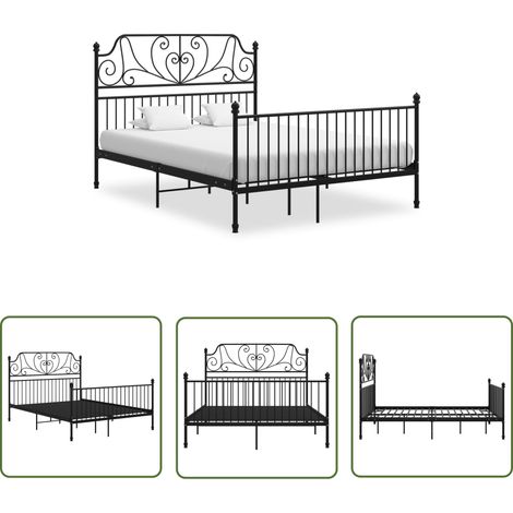 The Living Store Bettgestell Schwarz Metall 160x200 cm - Metallbett - Doppelbett - Boxspringbetten - Bettrahmen - Schwarzes Bett (1/5)