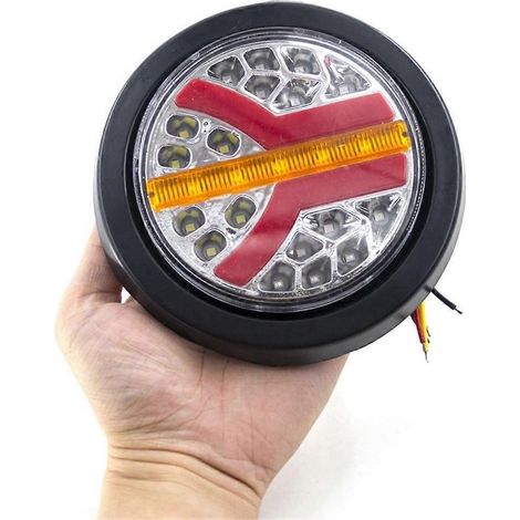 Lot de 2 feux arrière ronds à LED 12V/24V pour voiture (feux stop, clignotants latéraux).