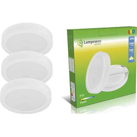 Lampesecoenergie – Lot de 3 plafonniers LED Ø225mm 20W 1900Lm – Blanc neutre 4000K – Angle de diffusion 120° – Design moderne et élégant