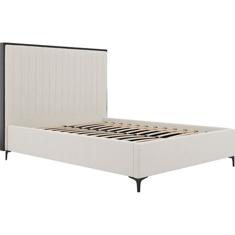 Berkeley King Size Bed Frame (Pack of 2) - Velvet/Metal - L220 x W169 x H141 cm - Cream/Black - Flat Pack