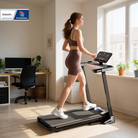 Tapis roulant elettrico pieghevole - Aosom.fr x FFHandball - Tapis roulant 1-12 km/h 500 W Schermo LCD 12 programmi Nero