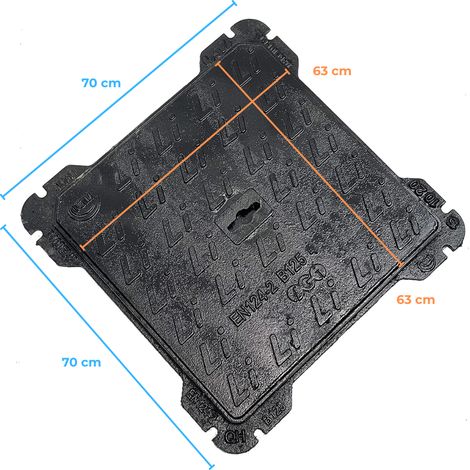 EINSIDE Plaque d'Égout en Fonte B125, Regard avec cadre certifié UNI EN 124-1/2 – 70 x 70 cm