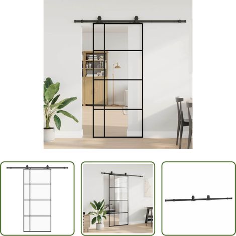 vidaXL Verre trempé - Porte coulissante kit de quincaillerie noir 90x205 cm verre ESG (1/5)